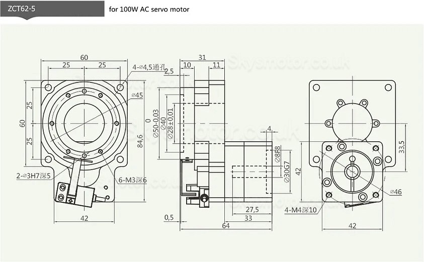 ZCT62-5/ZCT62-10 Rotary Actuator Reducer Input Shaft 5mm/8mm Ratio 5:1 10:1 for 50w/100w AC Servo Motor / 42 Nema Stepper Motor