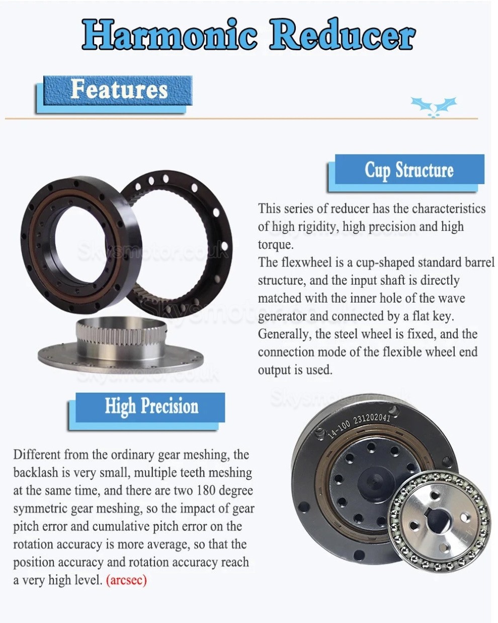 ZXD/ZXZ Series Mini Harmonic Drive 20 Arc-sec Ratio 30:1/50:1/80:1//100:1 