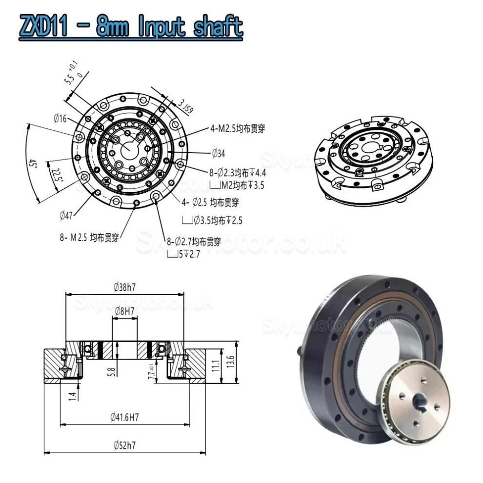 ZXD/ZXZ Series Mini Harmonic Drive 20 Arc-sec Ratio 30:1/50:1/80:1//100:1 
