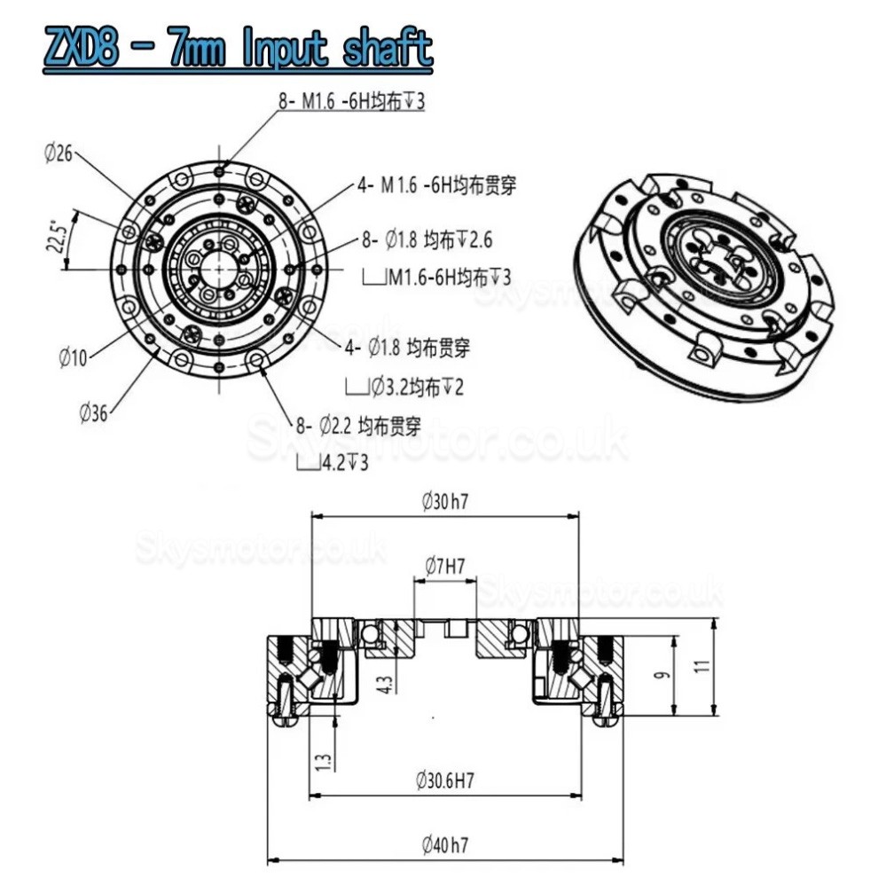 ZXD/ZXZ Series Mini Harmonic Drive 20 Arc-sec Ratio 30:1/50:1/80:1//100:1 