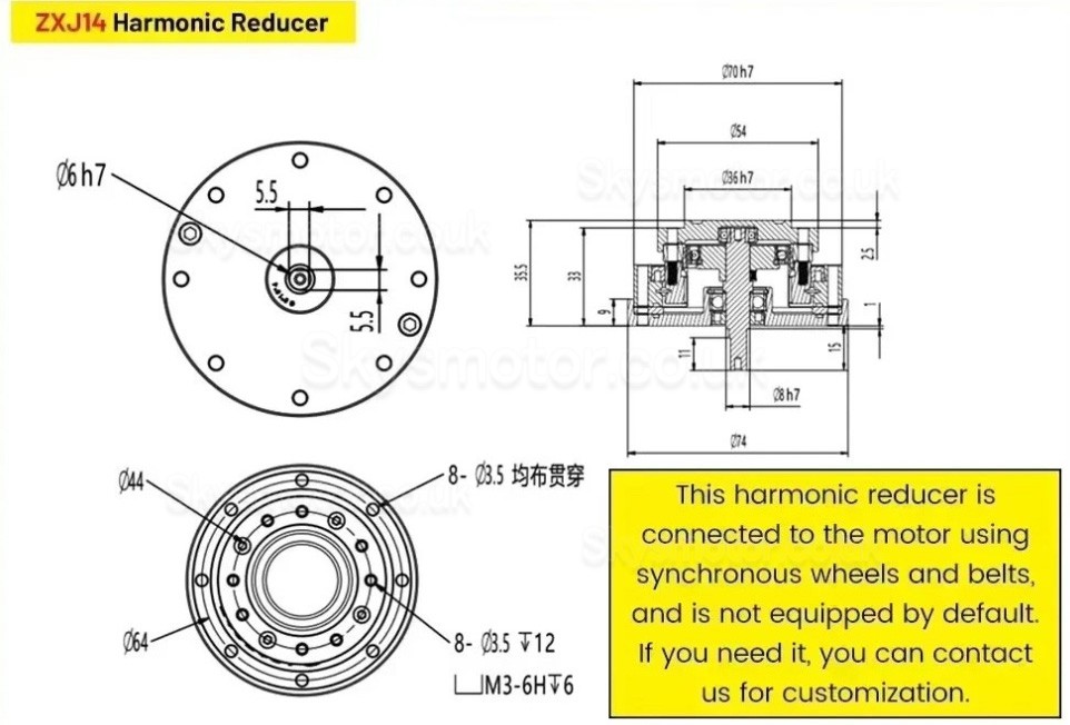 ZXJ Series Harmonic Reducer Gearbox 30 Arcsec Ratio 30:1/50:1/80:1/100:1