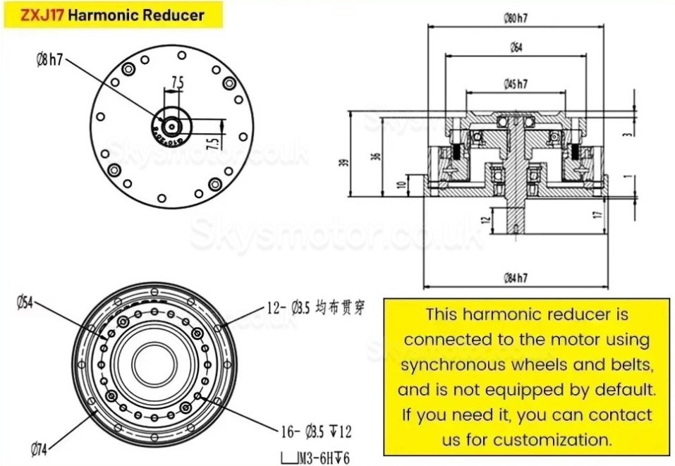 ZXJ Series Harmonic Reducer Gearbox 30 Arcsec Ratio 30:1/50:1/80:1/100:1
