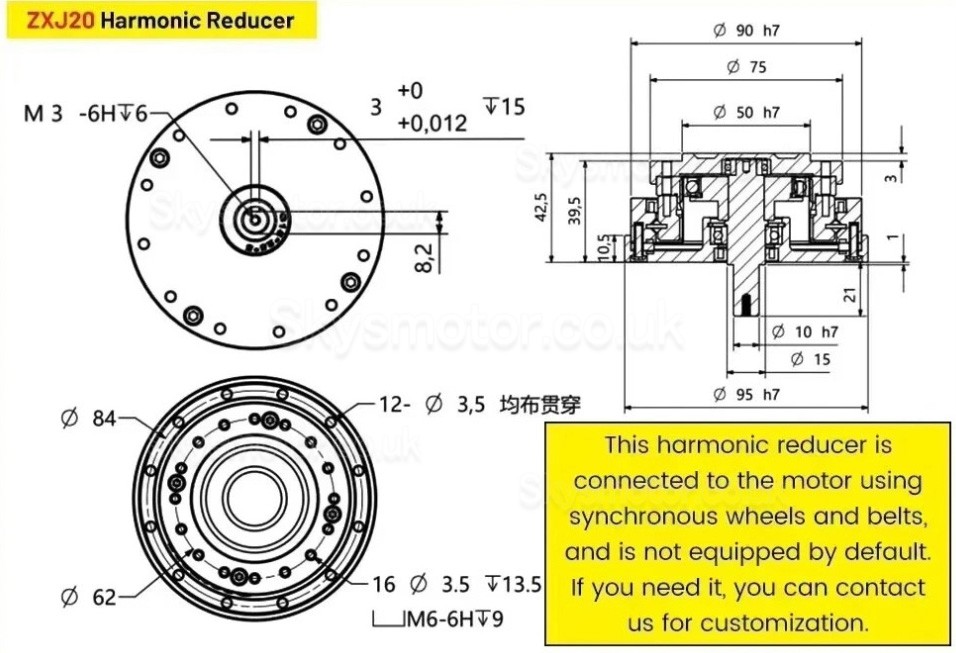 ZXJ Series Harmonic Reducer Gearbox 30 Arcsec Ratio 30:1/50:1/80:1/100:1