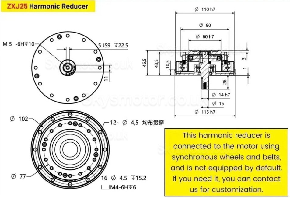 ZXJ Series Harmonic Reducer Gearbox 30 Arcsec Ratio 30:1/50:1/80:1/100:1