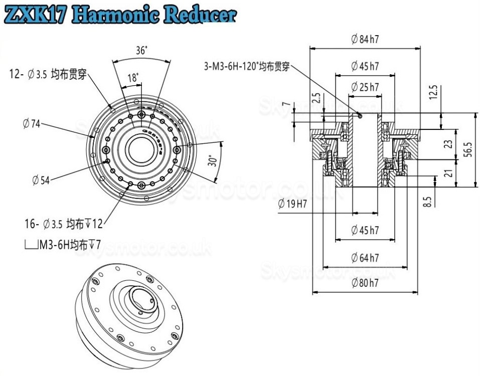 ZXK Series Hollow Type Harmonic Reducer Gearbox 30 Arcsec Ratio 30:1/50:1/80:1/100:1/120:1/160:1 
