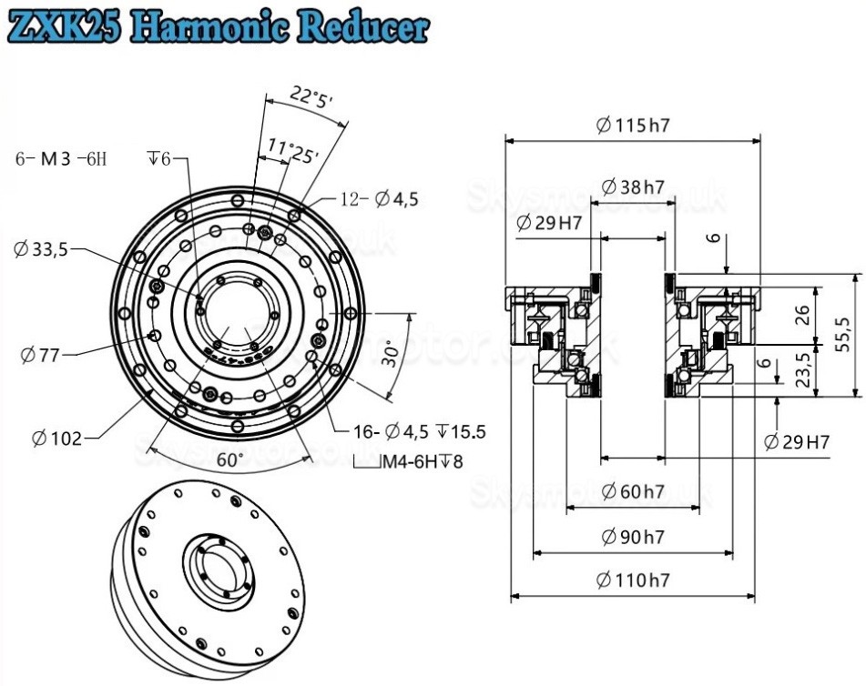ZXK Series Hollow Type Harmonic Reducer Gearbox 30 Arcsec Ratio 30:1/50:1/80:1/100:1/120:1/160:1 