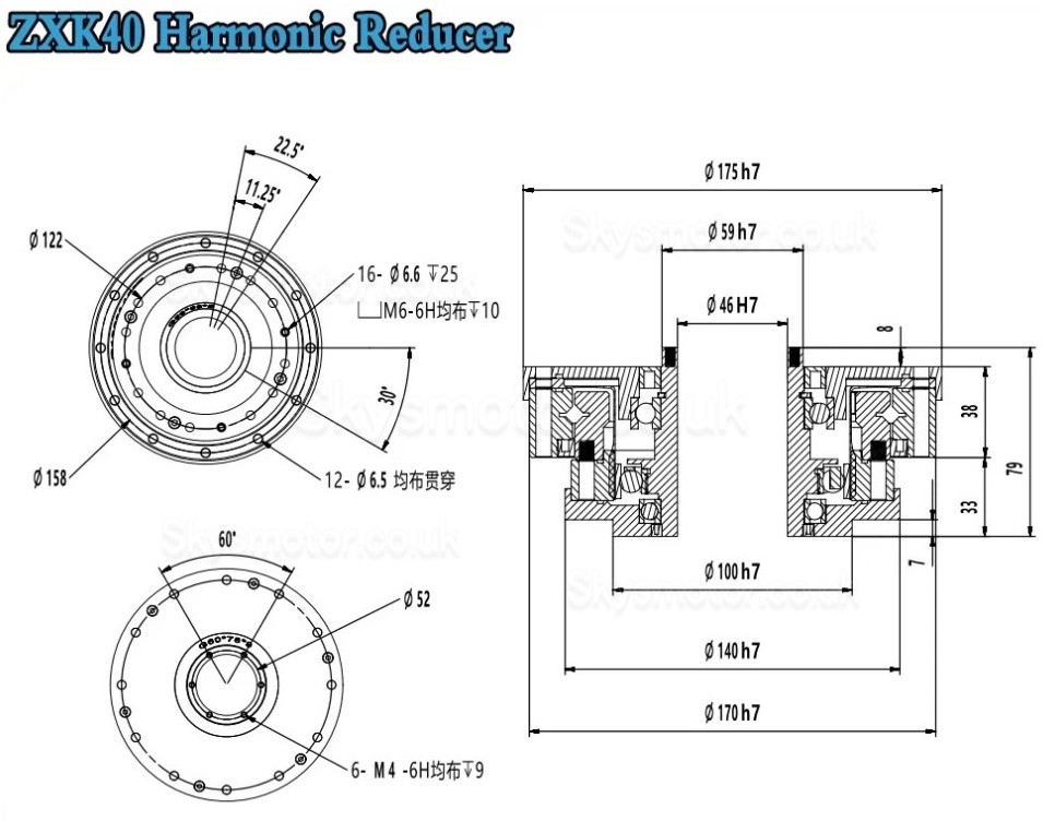 ZXK Series Hollow Type Harmonic Reducer Gearbox 30 Arcsec Ratio 30:1/50:1/80:1/100:1/120:1/160:1 