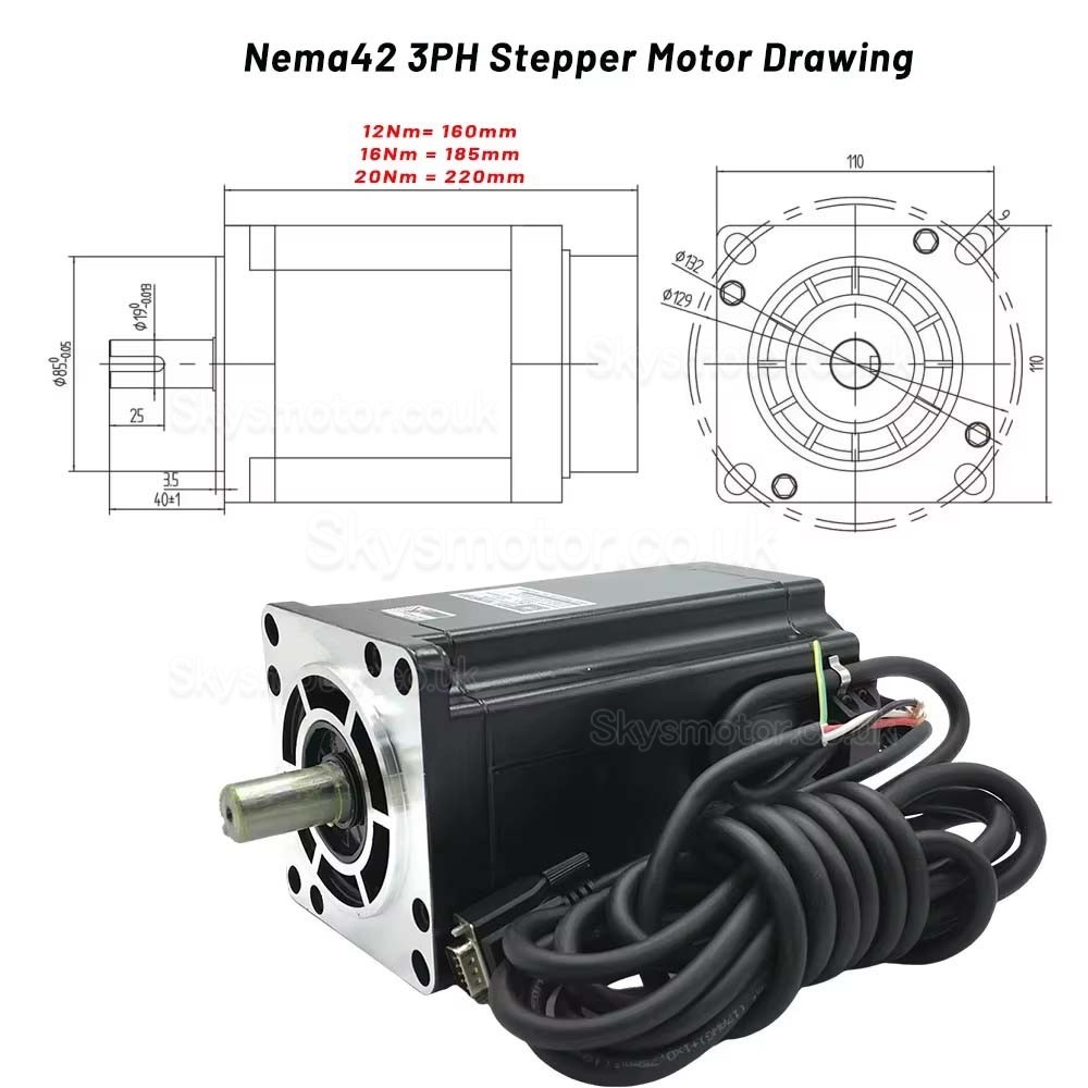 Nema 42 3 Phase Stepper Motor & Driver Kit 110BYG16060A3J19+EC3822 12/16/20Nm 1.2 Deg For Heavy-Duty CNC Milling Machine