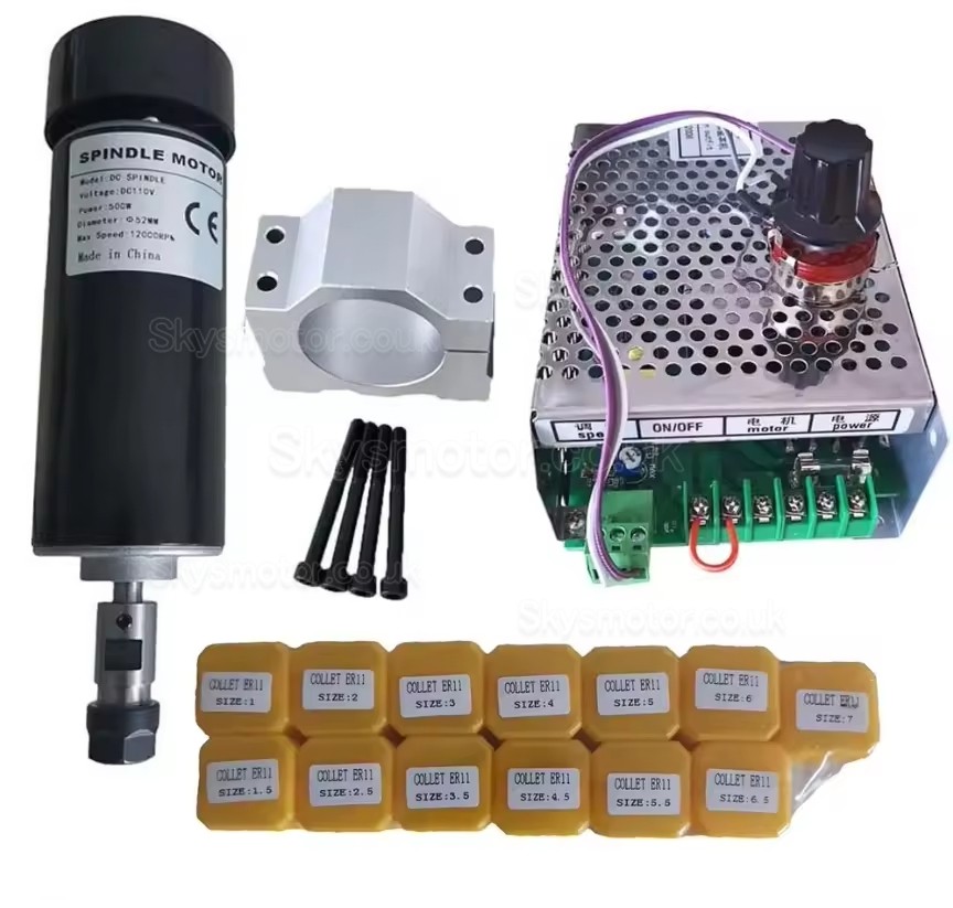 500W 110V/220V Air Cooled CNC Spindle Motor Kit OSP001716 12000 RPM with Power Supply & 13Pcs ER11 Collet